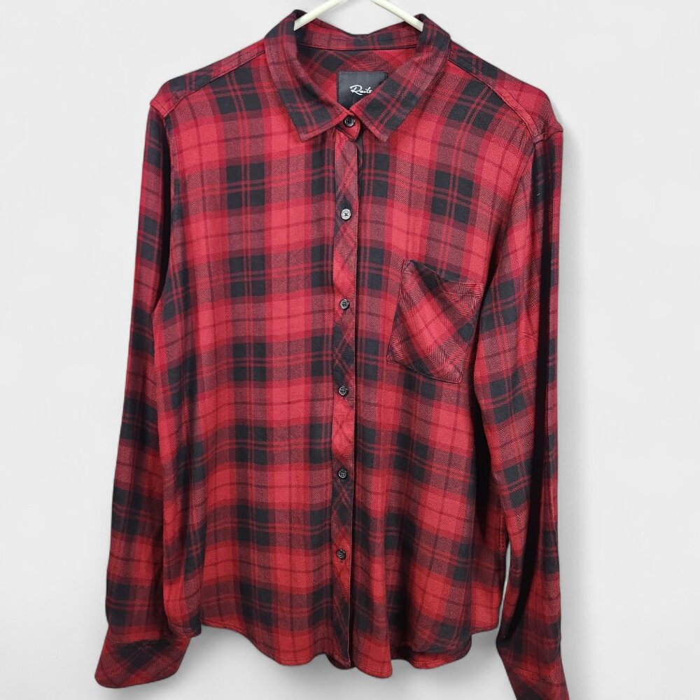 Rails Hunter Plaid Shirt Women's Large Crimson Pitch 100% Rayon Button Down